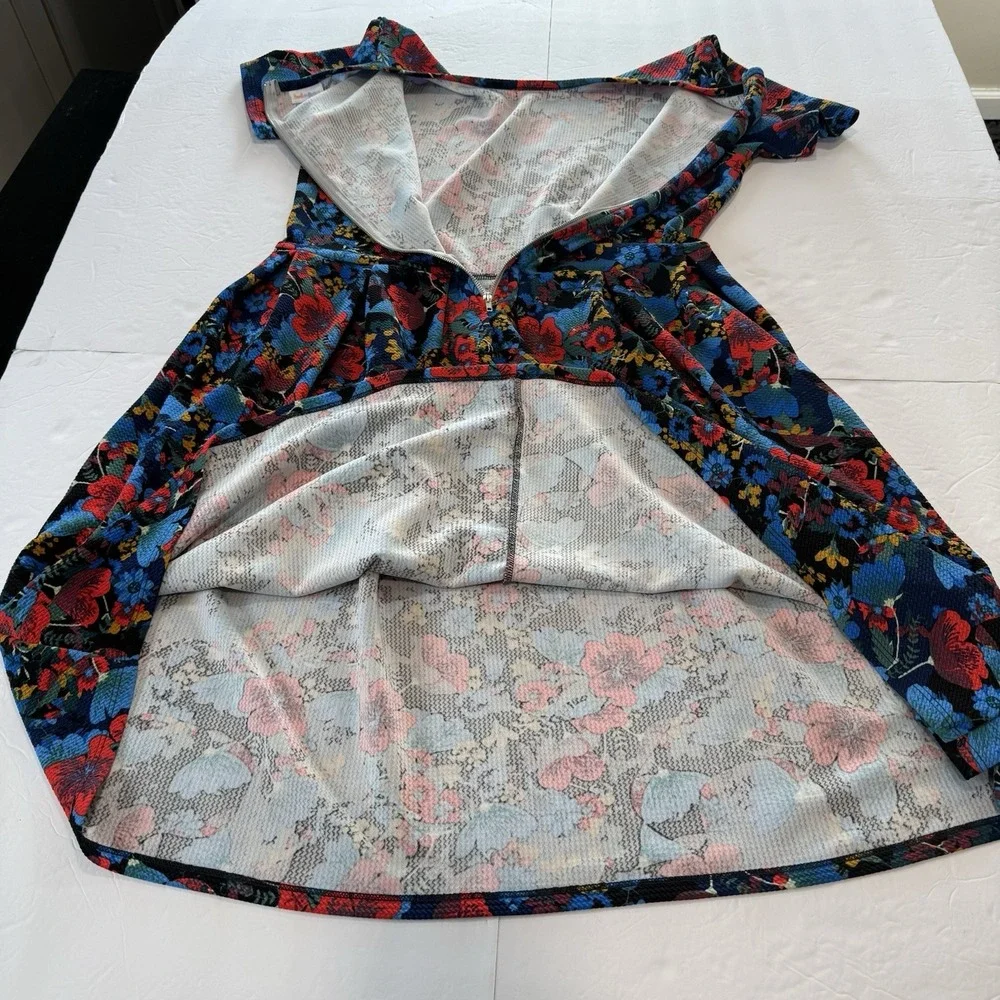 LuLaRoe Red Blue Colorful Floral Pockets Stretch Amelia Dress Size 2X‎